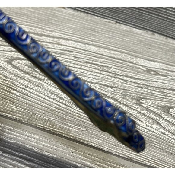 Metallic Cross Christmas Ornament 6” Blue Yellow Gold Ribbon Unique Hand Painted - Picture 12 of 12